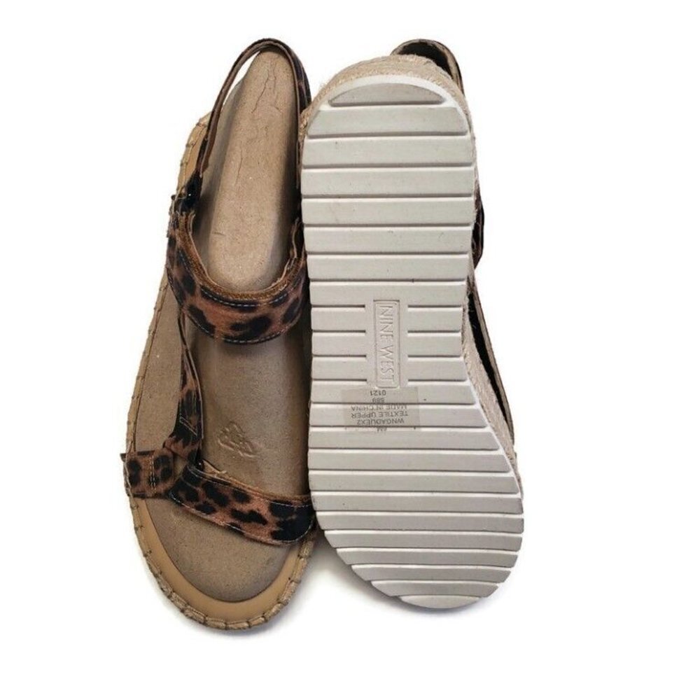 Nine West Womens Size 6 Gaduex2 Espadrille Wedge Open Toe Sandals Brown Leopard - Picture 7 of 8